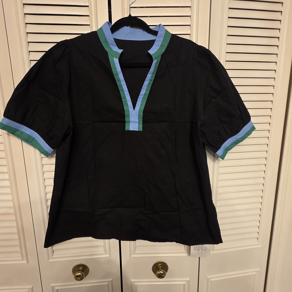 Black Contrast-Trim Short Sleeve Shirt